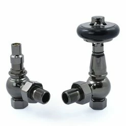 Amberley Thermostatic Angled Radiator Valves - Black Nickel