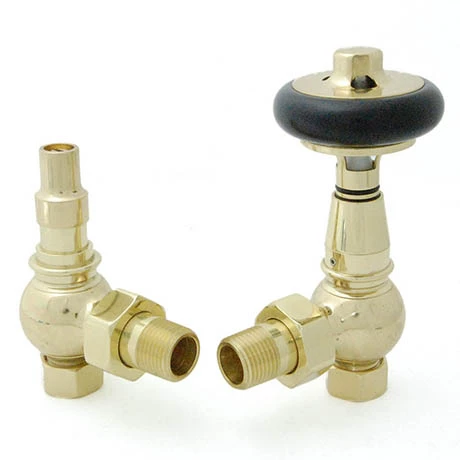 Amberley Thermostatic Angled Radiator Valves - Polished Brass