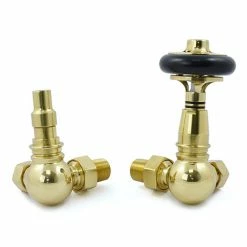 Amberley Thermostatic Corner Radiator Valves - Polished Brass