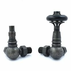 Amberley Thermostatic Corner Radiator Valves - Pewter