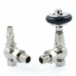Amberley Thermostatic Angled Radiator Valves - Nickel