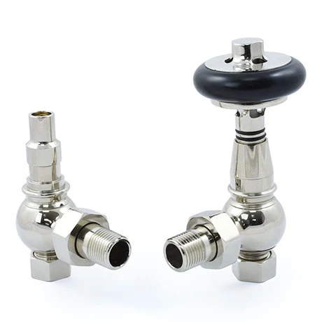 Amberley Thermostatic Angled Radiator Valves - Nickel