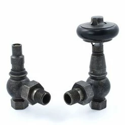 Amberley Thermostatic Angled Radiator Valves - Pewter
