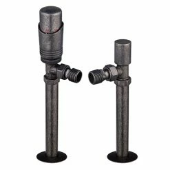 Modern Pewter Angled Thermostatic Radiator Valves + Sleeving Kit