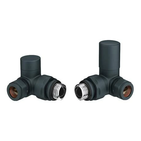 Arezzo Anthracite Round Corner Angled Radiator Valves with Pipe Kit - Image 2