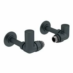 Arezzo Anthracite Round Corner Angled Radiator Valves with Pipe Kit