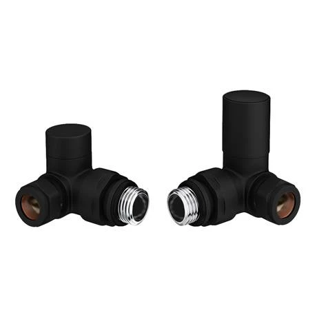 Arezzo Matt Black Round Corner Angled Radiator Valves with Pipe Kit - Image 2