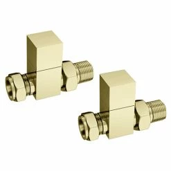 Arezzo Square Straight Radiator Valves - Brushed Brass