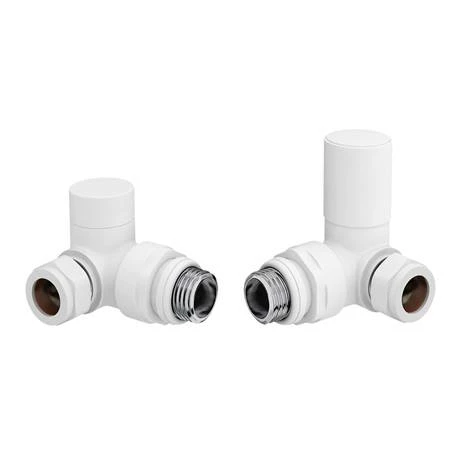 Arezzo Matt White Round Corner Angled Radiator Valves with Pipe Kit - Image 2