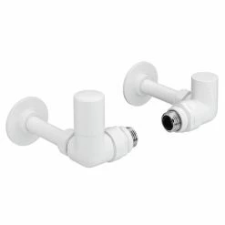 Arezzo Matt White Round Corner Angled Radiator Valves with Pipe Kit
