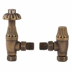 Bayswater Antique Brass Angled Thermostatic Radiator Valves