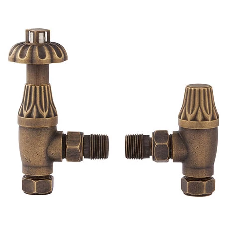 Bayswater Antique Brass Angled Thermostatic Radiator Valves