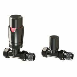 Monza Modern Black Nickel Straight Thermostatic Radiator Valves - Energy Saving