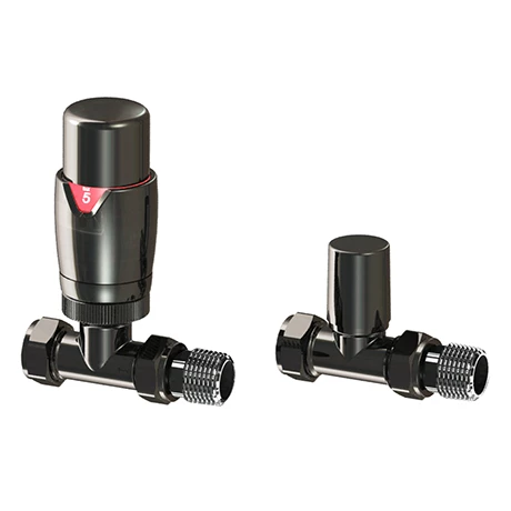 Monza Modern Black Nickel Straight Thermostatic Radiator Valves - Energy Saving