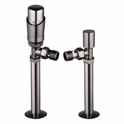 Modern Black Nickel Angled Thermostatic Radiator Valves + Sleeving Kit