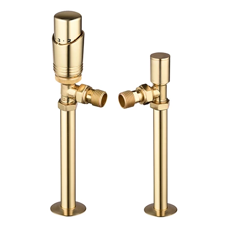 Modern Brass Angled Thermostatic Radiator Valves + Sleeving Kit
