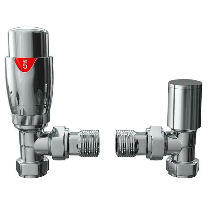 Monza Modern Chrome Angled Thermostatic Radiator Valves - Energy Saving