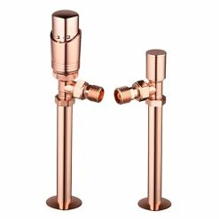 Modern Copper Angled Thermostatic Radiator Valves + Sleeving Kit