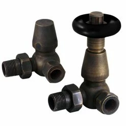 Chatsworth Rustic Brass & Black Thermostatic Corner Radiator Valves - Energy Saving