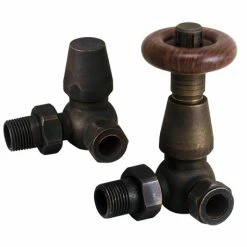 Chatsworth Rustic Brass Thermostatic Corner Radiator Valves - Energy Saving