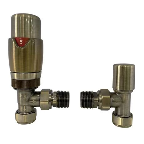 Monza Antique Brass Angled Thermostatic Radiator Valves - Energy Saving - Image 3