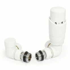 Monza Corner TRV White Thermostatic Radiator Valves - Energy Saving