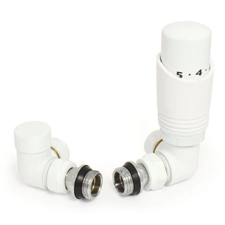 Monza Corner TRV White Thermostatic Radiator Valves - Energy Saving