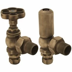 Chatsworth Traditional Daisy Wheel Angled Radiator Valves Rustic Brass