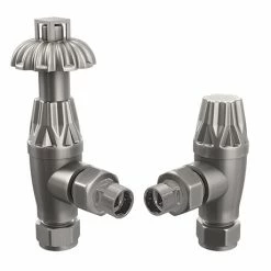 Granley Traditional Thermostatic Angled Radiator Valves - Satin Nickel