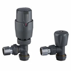 Monza Modern Grey Angled Thermostatic Radiator Valves - Energy Saving