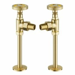 Arezzo Brushed Brass Industrial Style Angled Radiator Valves