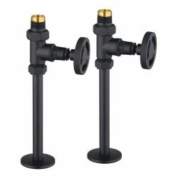 Arezzo Matt Black Industrial Style Straight Radiator Valves incl. Stand Pipes