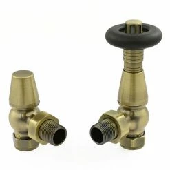 Jaguar Thermostatic Angled Radiator Valves - Antique Brass