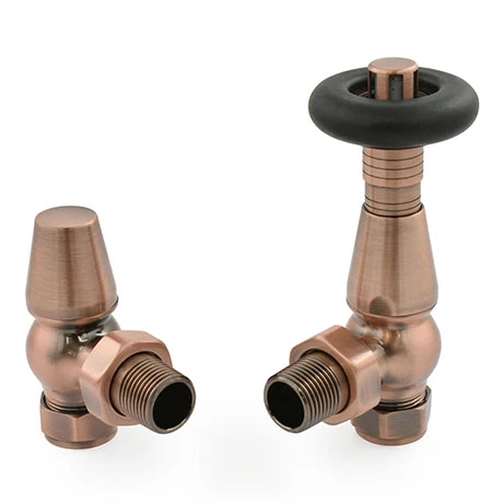 Jaguar Thermostatic Angled Radiator Valves - Antique Copper