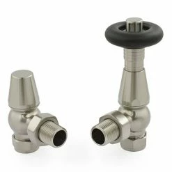 Jaguar Thermostatic Angled Radiator Valves - Satin Nickel