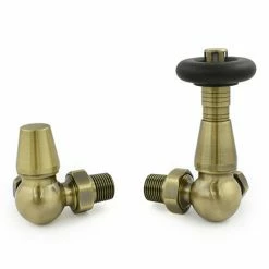 Jaguar Thermostatic Corner Radiator Valves - Antique Brass
