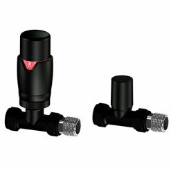 Monza Modern Matt Black Straight Thermostatic Radiator Valves - Energy Saving