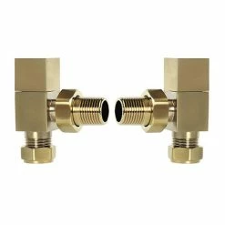 Arezzo Square Angled Radiator Valves - Brushed Brass