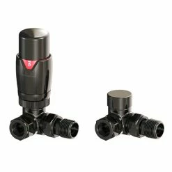 Monza Black Nickel Corner Thermostatic Radiator Valves - Energy Saving