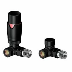 Monza Matt Black Corner Thermostatic Radiator Valves - Energy Saving