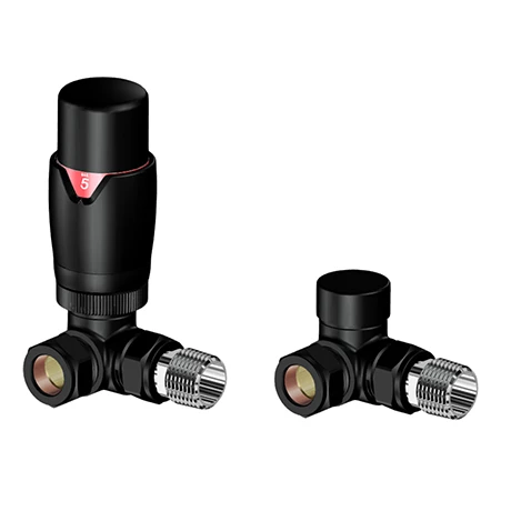 Monza Matt Black Corner Thermostatic Radiator Valves - Energy Saving