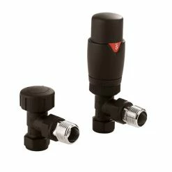 Crosswater Matt Black Angled Thermostatic Radiator Valves - RADVTRVA1B