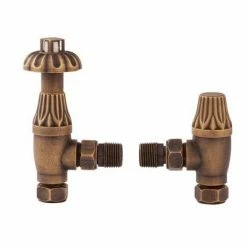 Hudson Reed - Traditional Thermostatic Angled Radiator Valves - Antique Brass - RV006