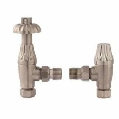 Hudson Reed - Traditional Thermostatic Angled Radiator Valves - Satin Nickel - RV009