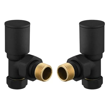 Arezzo Round Angled Radiator Valves incl. Curved Angled Pipes - Matt Black - Image 4