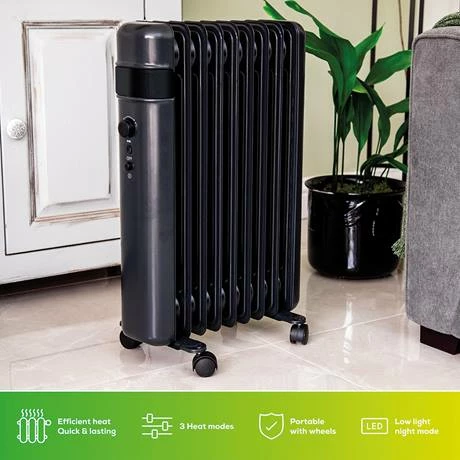 TCP Smart 2000W Black Wi-Fi Energy Saving Portable Free-Standing Oil 9 Finned Radiator - Image 2