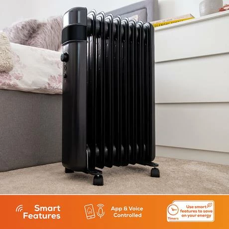 TCP Smart 2000W Black Wi-Fi Energy Saving Portable Free-Standing Oil 9 Finned Radiator - Image 3