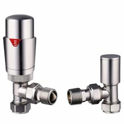 Monza Brushed Nickel Angled Thermostatic Radiator Valves - Energy Saving