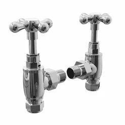 Traditional Cross Head Angled Radiator Valves - Chrome