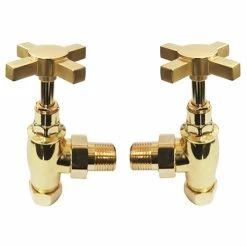 Art Deco Traditional Angled Cross Head Radiator Valves - Vintage Gold
